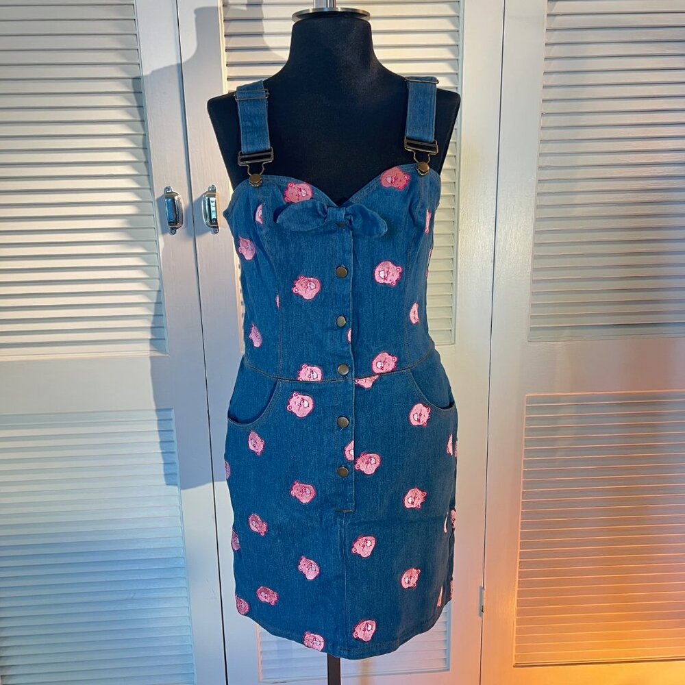 Unique Vintage Care Bears Denim Overall Dress – Size M (6–8)